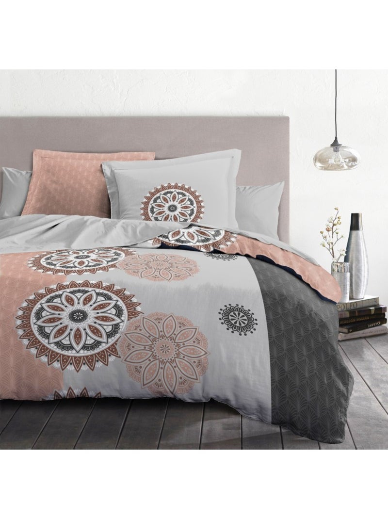 Parure de couette  100%  coton 57 fils     - YUCATAN Rose - Kiabi