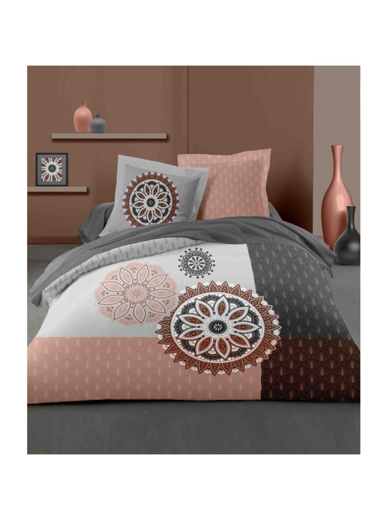 Parure de couette  100%  coton 57 fils     - YUCATAN Rose - Kiabi