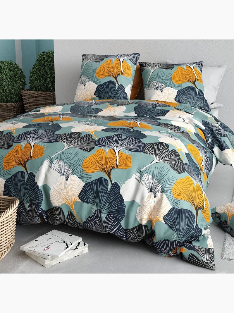 Parure De Couette 100% Coton 57 Fils Floréal Bleu - Kiabi