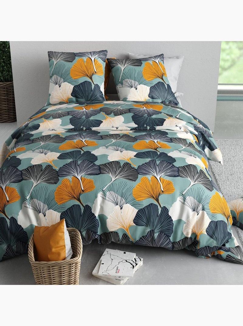 Parure De Couette 100% Coton 57 Fils Floréal Bleu - Kiabi
