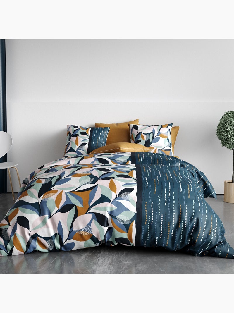 Parure De Couette 100% Coton 57 Fils Floris Bleu - Kiabi