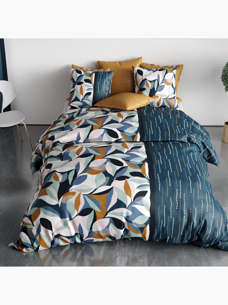 Parure De Couette 100% Coton 57 Fils Floris Bleu - Kiabi