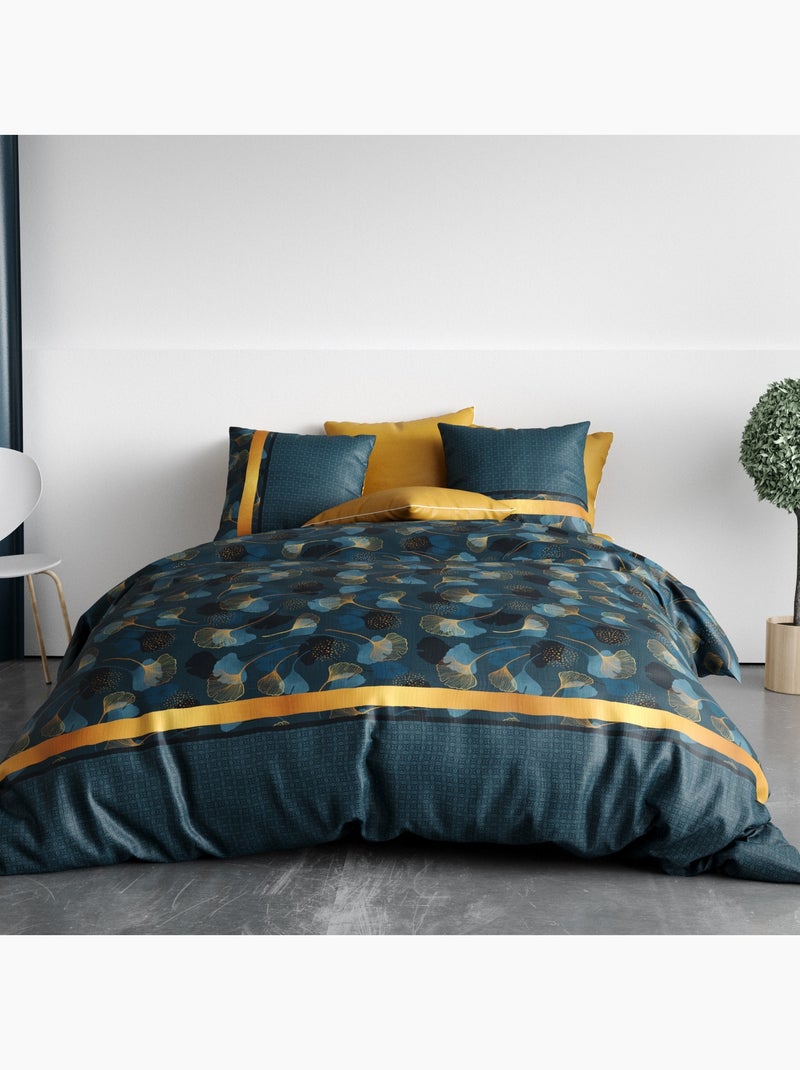 Parure De Couette 100% Coton 57 Fils Ginko Bleu - Kiabi