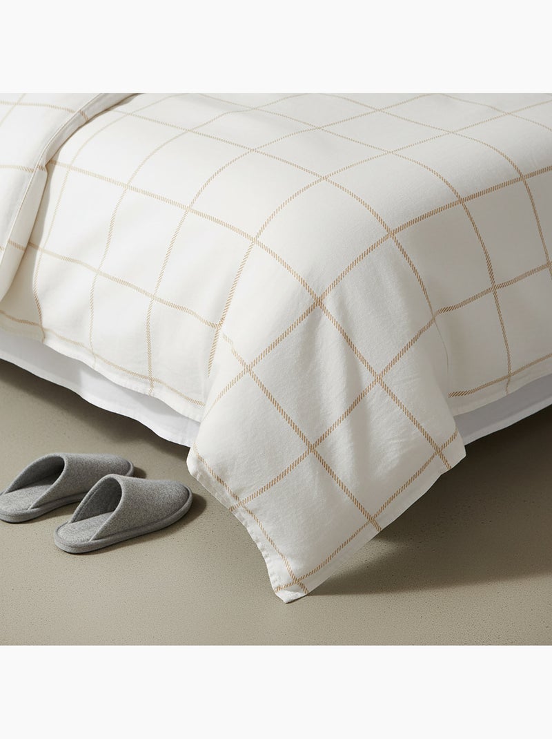Parure de couette 100 % coton à carreaux avec taie(s), fermeture pression - gamusi. Beige - Kiabi
