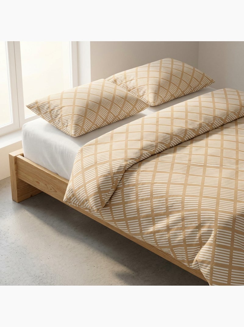 Parure de couette 100 % coton à losanges avec taie(s), fermeture pression - gamusi. Beige - Kiabi