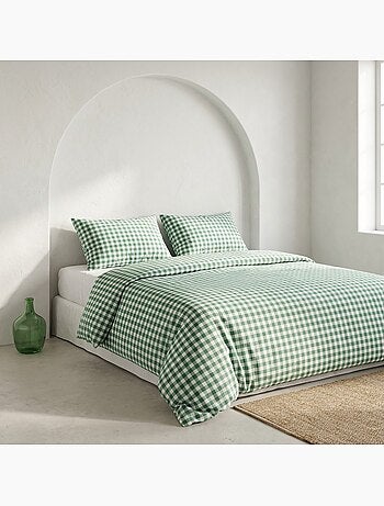 Parure de couette 100 % coton vichy avec taie(s), fermeture pression - gamusi.