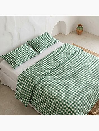 Parure de couette 100 % coton vichy avec taie(s), fermeture pression - gamusi.
