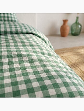 Parure de couette 100 % coton vichy avec taie(s), fermeture pression - gamusi.