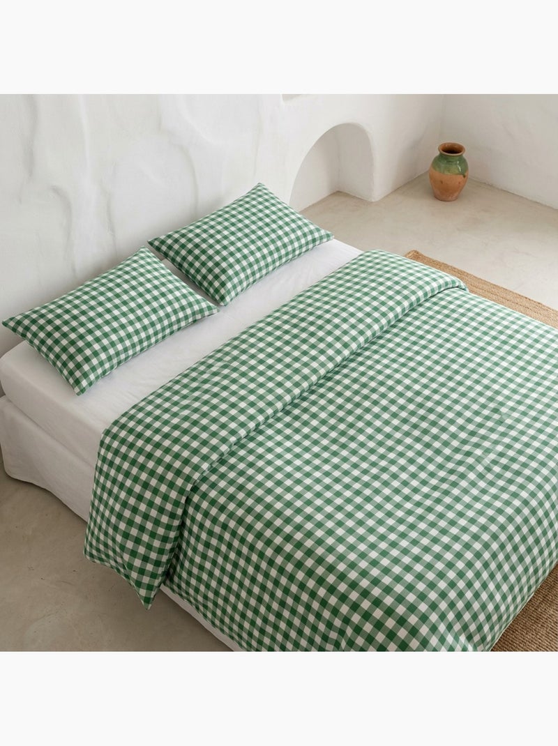 Parure de couette 100 % coton vichy avec taie(s), fermeture pression - gamusi. Vert d'eau - Kiabi