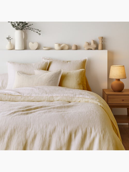 Parure de couette 100%  LIN Couleur Beige - Housse de couette 240x260 cm et 2 taies 63x63 - Kiabi