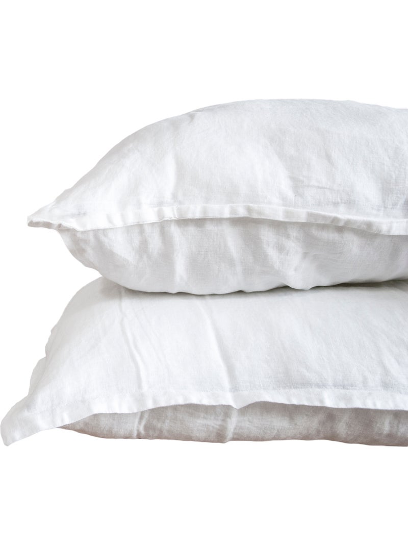 Parure de couette 100%  LIN Couleur Blanc - Housse de couette 140x200 et 1 taie 63x63 Blanc - Kiabi