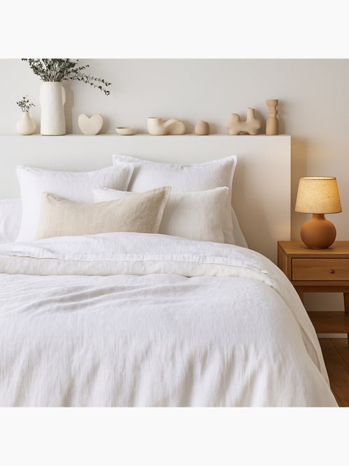 Parure de couette 100%  LIN Couleur Blanc - Housse de couette 260x240 cm et 2 taies 63x63 - Kiabi