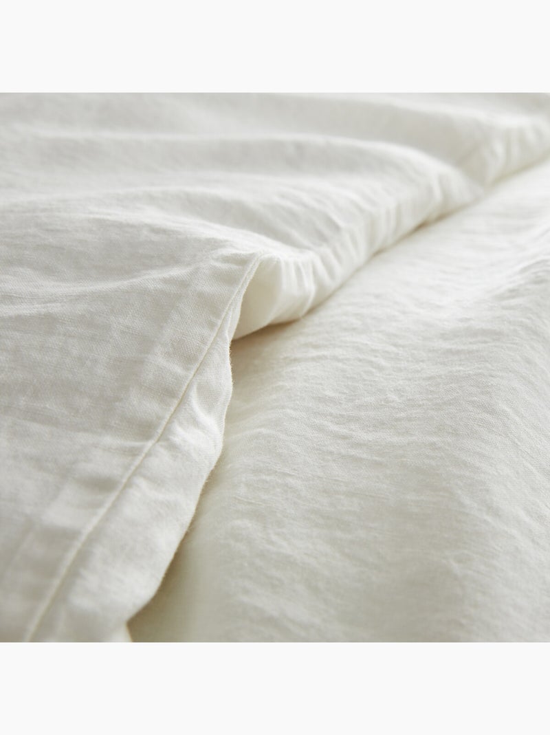 Parure de couette 100%  LIN Couleur Blanc - Housse de couette 260x240 cm et 2 taies 63x63 Blanc - Kiabi