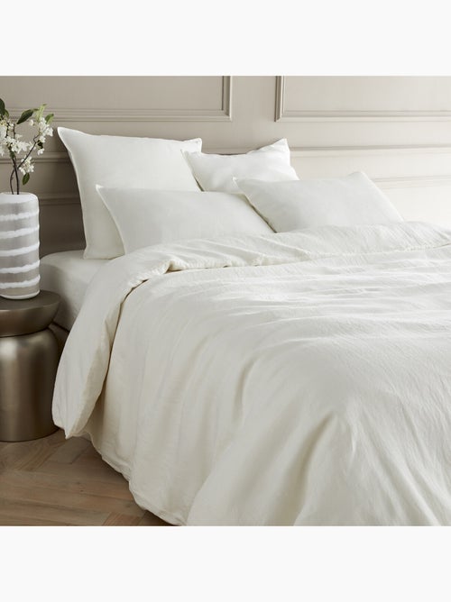 Parure de couette 100%  LIN Couleur Blanc - Housse de couette 260x240 cm et 2 taies 63x63 - Kiabi