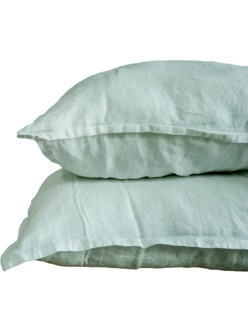Parure de couette 100%  LIN Couleur Vert de gris - Housse de couette 140x200 cm et 1 taie 63x63 Vert de gris - Kiabi