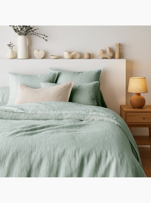 Parure de couette 100% LIN Couleur Vert de gris - Housse de couette 240x260 cm et 2 taies 63x63 - Kiabi Parure de couette 100% LIN Couleur Vert de gris - Housse de couette 240x260 cm et 2 taies 63x63 - Kiabi