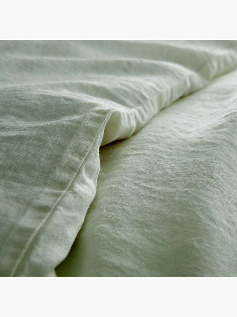 Parure de couette 100%  LIN Couleur Vert de gris - Housse de couette 240x260 cm et 2 taies 63x63 Vert de gris - Kiabi