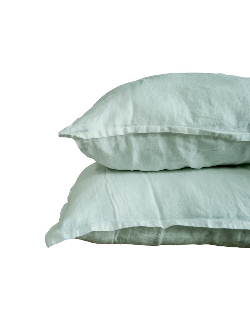 Parure de couette 100%  LIN Couleur Vert de gris - Housse de couette 240x260 cm et 2 taies 63x63 Vert de gris - Kiabi