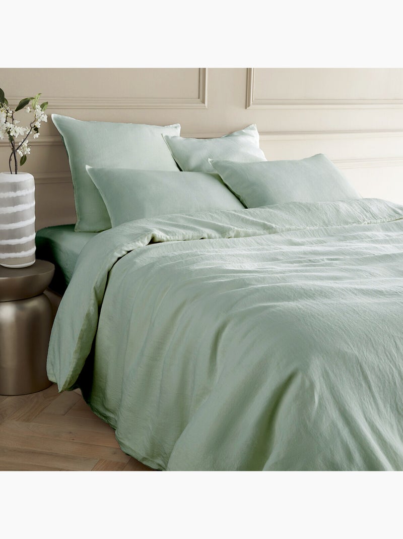 Parure de couette 100%  LIN Couleur Vert de gris - Housse de couette 240x260 cm et 2 taies 63x63 Vert de gris - Kiabi