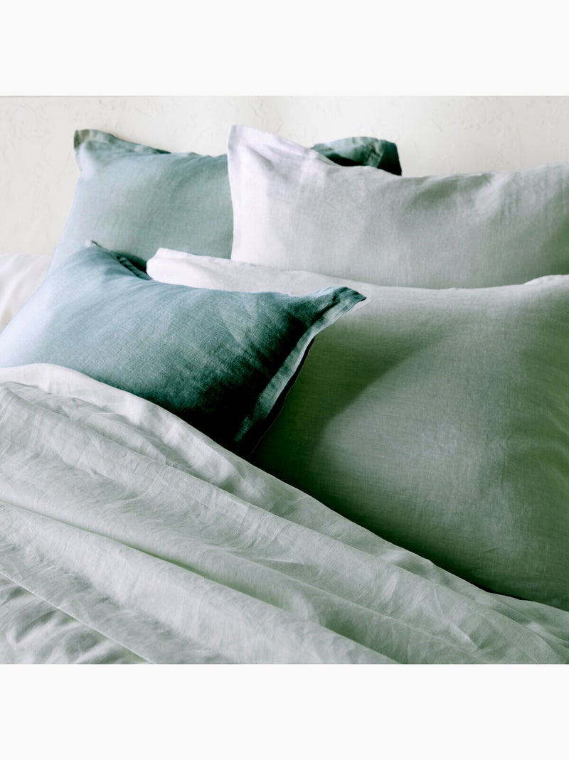 Parure de couette 100%  LIN Couleur Vert de gris - Housse de couette 240x260 cm et 2 taies 63x63 Vert de gris - Kiabi