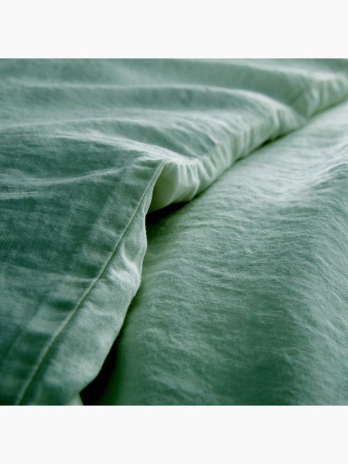 Parure de couette 100%  LIN Couleur Vert Emeraude - Housse de couette 140x200 et 1 taie 63x63 - Kiabi