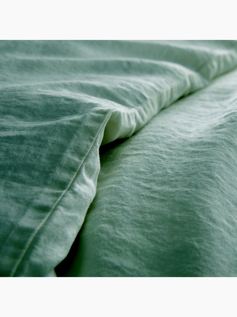 Parure de couette 100%  LIN Couleur Vert Emeraude - Housse de couette 140x200 et 1 taie 63x63 Vert émeraude - Kiabi