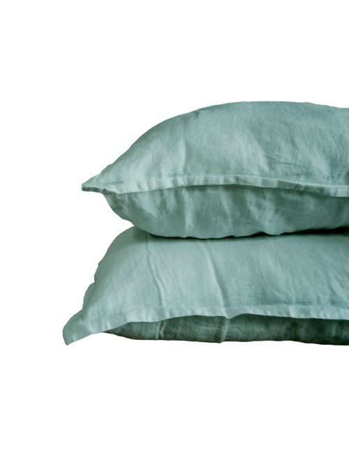 Parure de couette 100%  LIN Couleur Vert Emeraude - Housse de couette 140x200 et 1 taie 63x63 - Kiabi