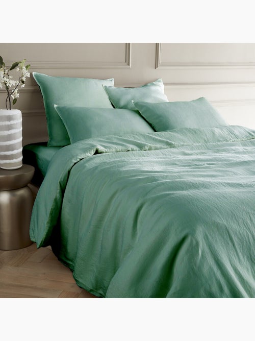 Parure de couette 100%  LIN Couleur Vert Emeraude - Housse de couette 140x200 et 1 taie 63x63 - Kiabi
