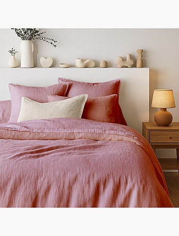 Parure de couette 100% LIN Couleur Vieux Rose - Housse de couette 200x200 cm et 2 taies 63x63
