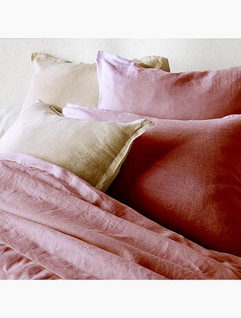 Parure de couette 100% LIN Couleur Vieux Rose - Housse de couette 200x200 cm et 2 taies 63x63