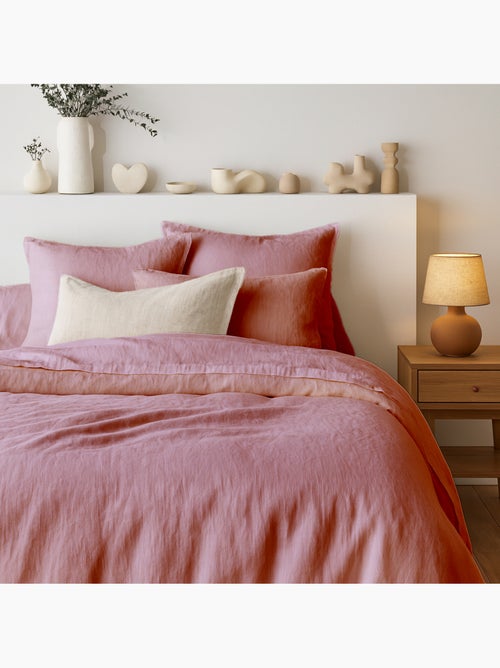 Parure de couette 100%  LIN Couleur Vieux Rose - Housse de couette 200x200 cm et 2 taies 63x63 - Kiabi