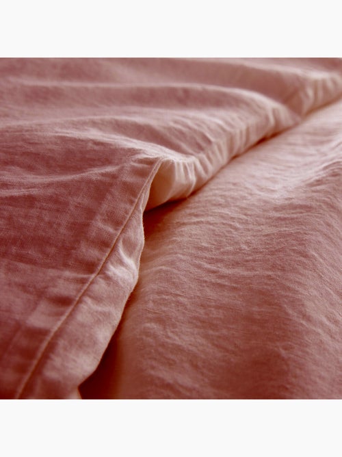 Parure de couette 100%  LIN Couleur Vieux Rose - Housse de couette 200x200 cm et 2 taies 63x63 - Kiabi