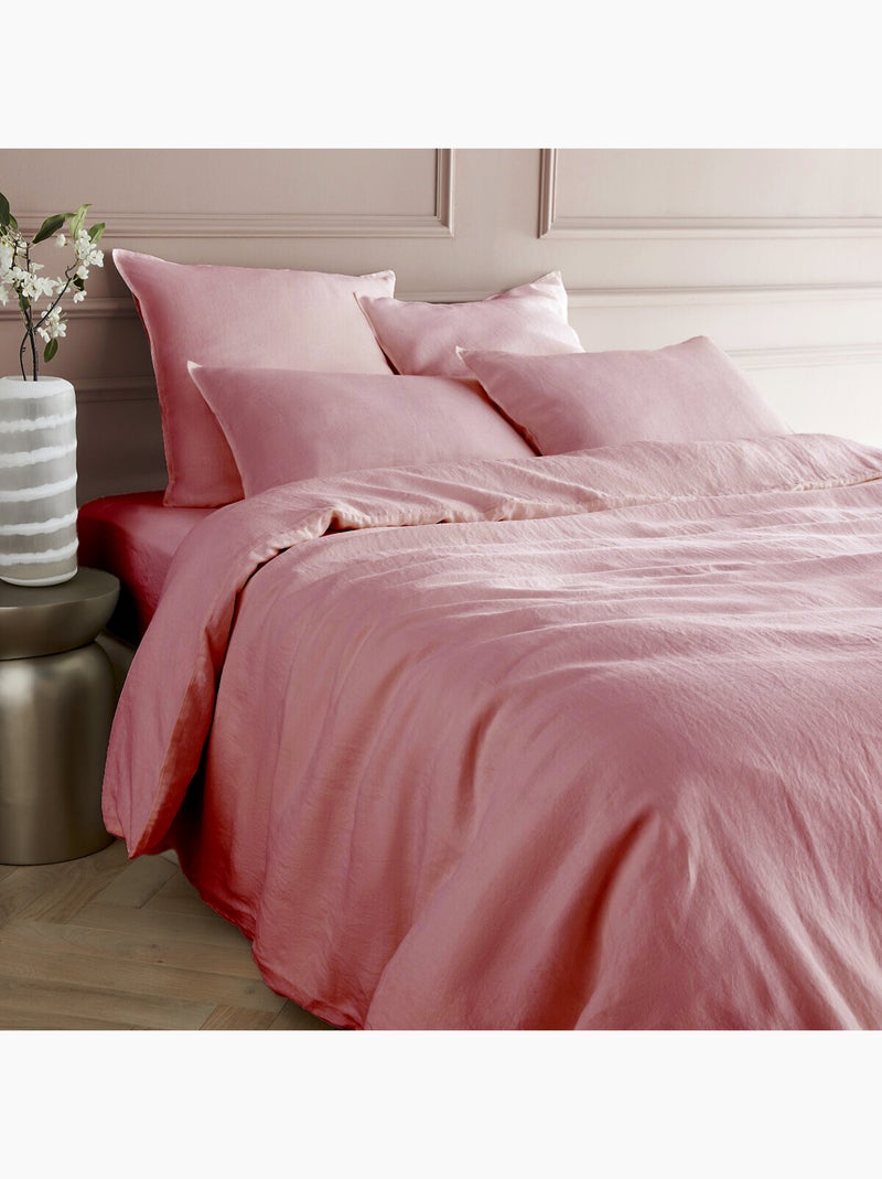 Parure de couette 100%  LIN Couleur Vieux Rose - Housse de couette 200x200 cm et 2 taies 63x63 Vieux rose - Kiabi