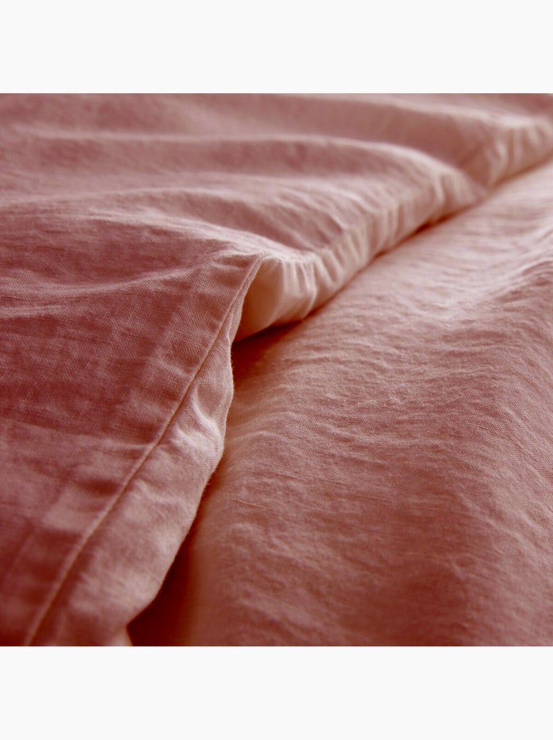 Parure de couette 100%  LIN Couleur Vieux Rose - Housse de couette 260x240 cm et 2 taies 63x63 Vieux rose - Kiabi