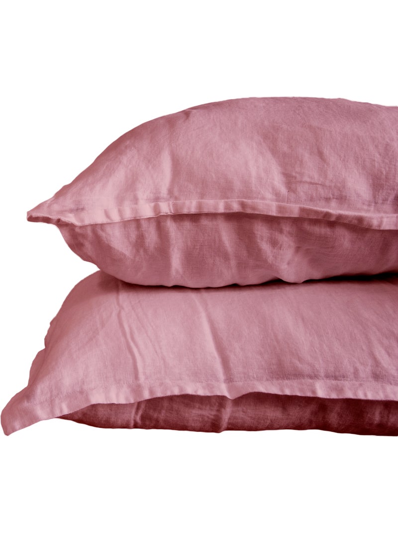 Parure de couette 100%  LIN Couleur Vieux Rose - Housse de couette 260x240 cm et 2 taies 63x63 Vieux rose - Kiabi