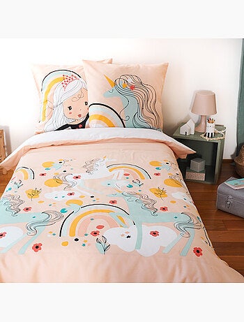 Parure De Couette 140x200cm polycoton motif licorne, LOLA