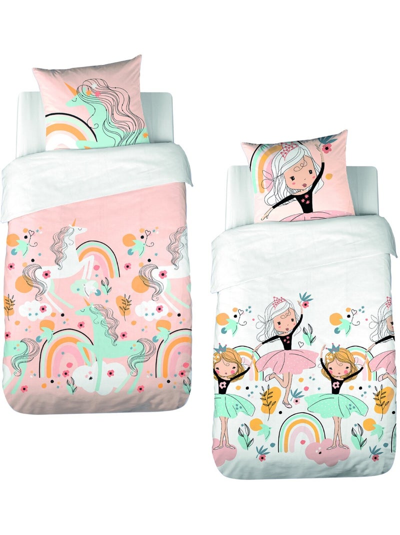 Parure De Couette 140x200cm polycoton motif licorne, LOLA Rose - Kiabi
