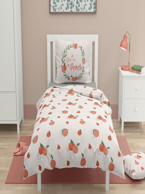 Parure de couette 2 pieces enfant coton 57 fils beige crème - 140x200 cm - PEACHY - Kiabi