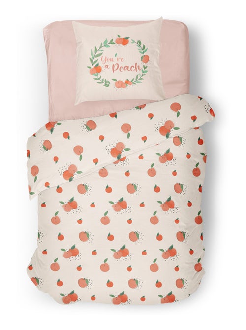 Parure de couette 2 pieces enfant coton 57 fils beige crème - 140x200 cm - PEACHY - Kiabi
