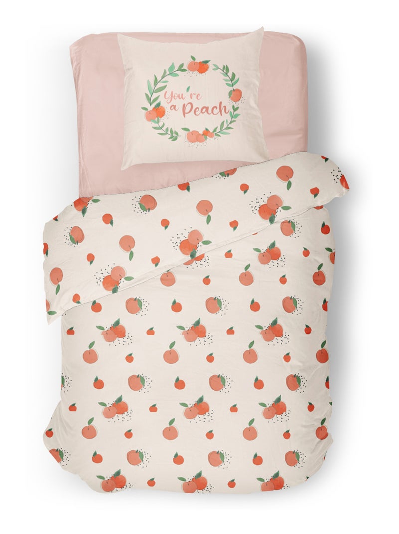 Parure de couette 2 pieces enfant coton 57 fils beige crème - 140x200 cm - PEACHY Beige - Kiabi