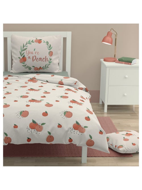 Parure de couette 2 pieces enfant coton 57 fils beige crème - 140x200 cm - PEACHY - Kiabi