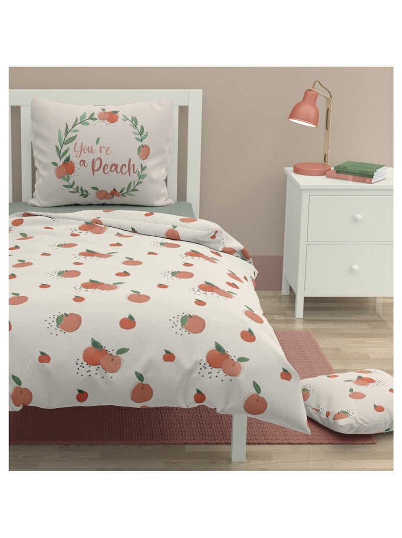 Parure de couette 2 pieces enfant coton 57 fils beige crème - 140x200 cm - PEACHY Beige - Kiabi