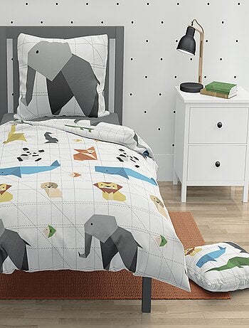 Parure de couette 2 pieces enfant coton 57 fils vert 140x200 cm - ORIGATOON