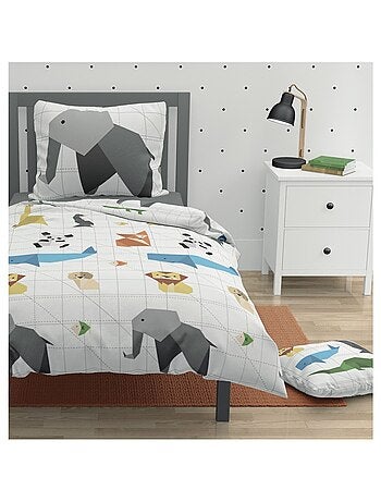 Parure de couette 2 pieces enfant coton 57 fils vert 140x200 cm - ORIGATOON