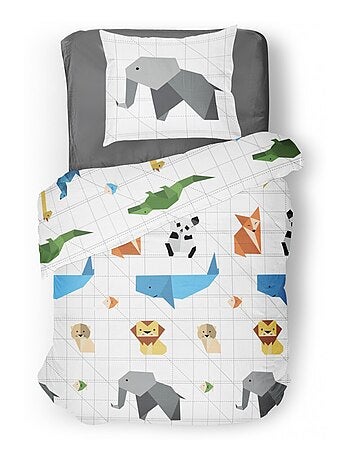 Parure de couette 2 pieces enfant coton 57 fils vert 140x200 cm - ORIGATOON