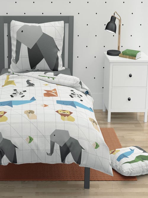 Parure de couette 2 pieces enfant coton 57 fils blanc 140x200 cm - ORIGATOON - Kiabi