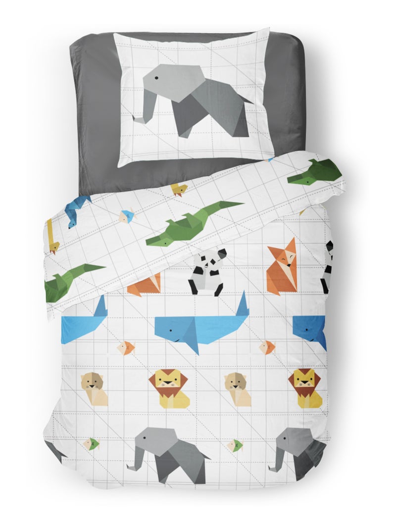 Parure de couette 2 pieces enfant coton 57 fils blanc 140x200 cm - ORIGATOON Blanc - Kiabi