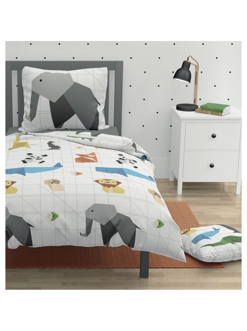 Parure de couette 2 pieces enfant coton 57 fils blanc 140x200 cm - ORIGATOON - Kiabi