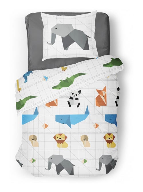 Parure de couette 2 pieces enfant coton 57 fils blanc 140x200 cm - ORIGATOON - Kiabi
