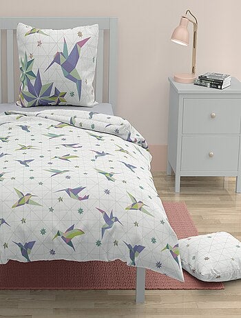 Parure de couette 2 pieces enfant coton 57 fils rose 140x200 cm - PARADISE